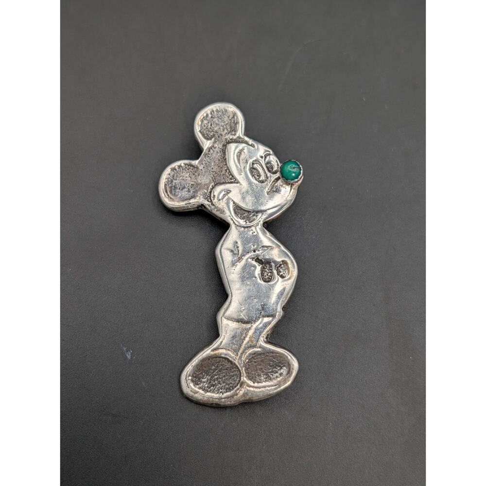 Vintage Sterling Silver Turquoise Mickey Mouse Pendant Brooch Navajo Sandcast